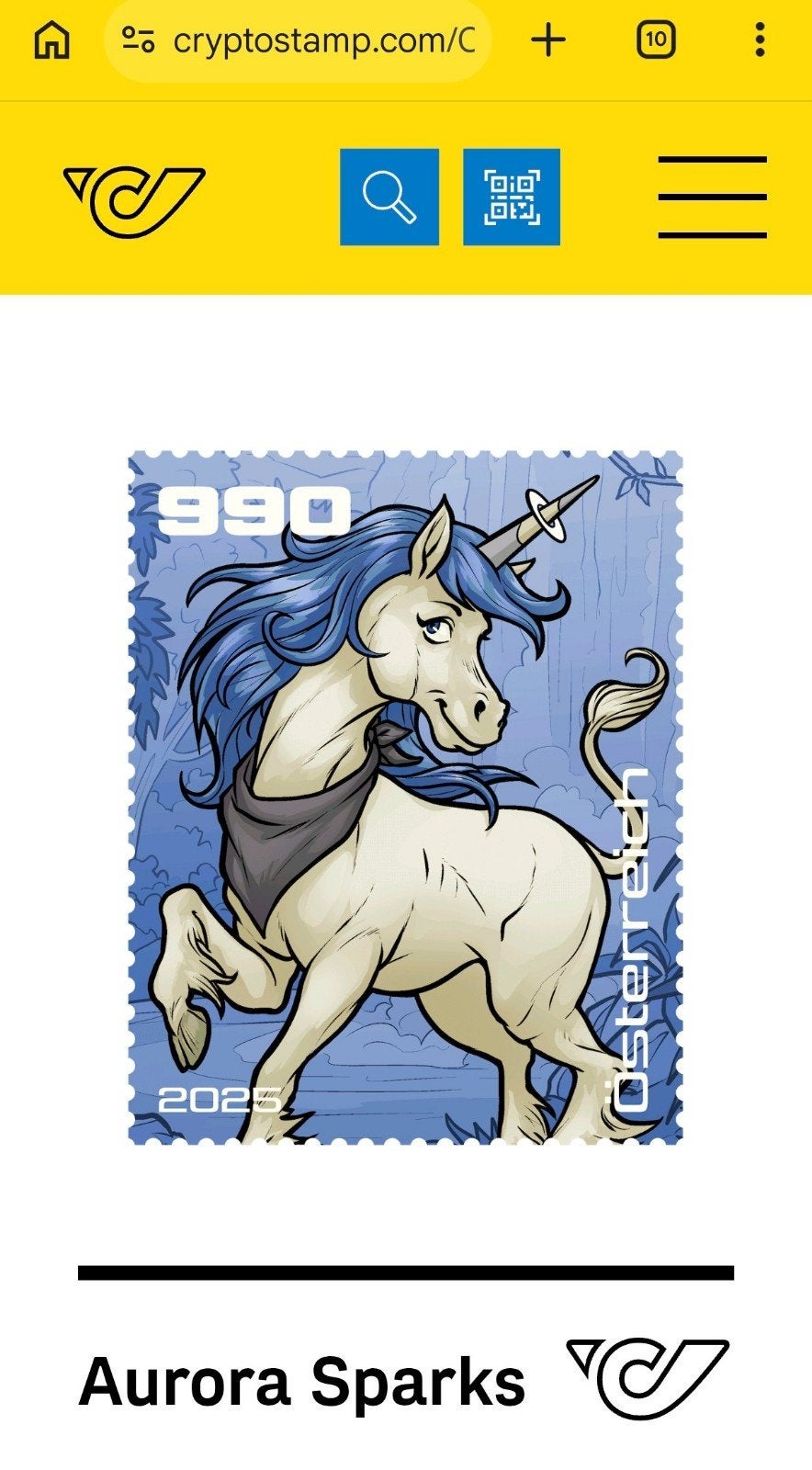 crypto stamp Oostenrijk Aurora Sparks Blauw, Postzegels en Munten, Ophalen of Verzenden, Europa