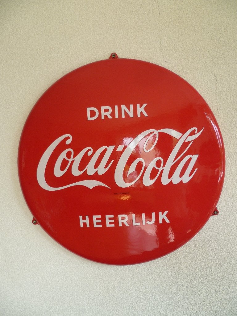 EMAILLE RECLAMEBORD"DRINK COCA-COLA HEERLIJK"JAREN 50/60, Verzamelen, Ophalen of Verzenden, Gebruikt, Reclamebord