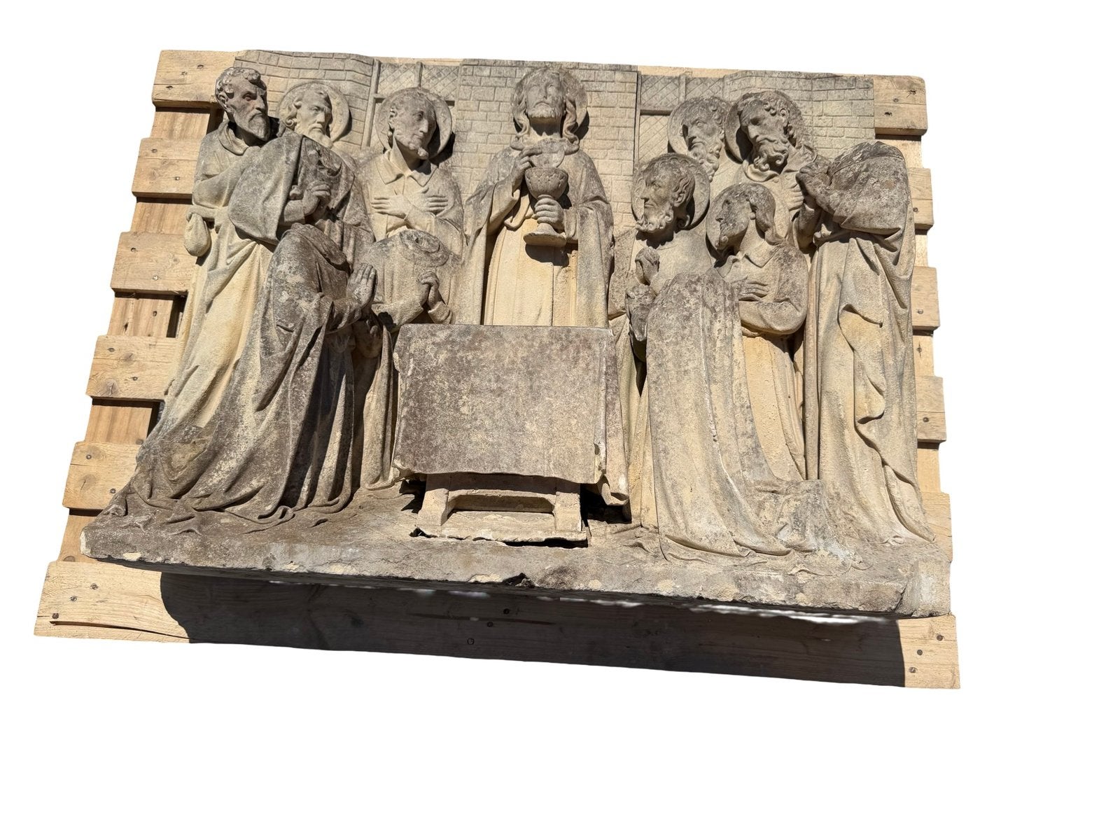 Important relief religieux en pierre La Cène XIXe 90 cm, Antiquités & Art, Enlèvement