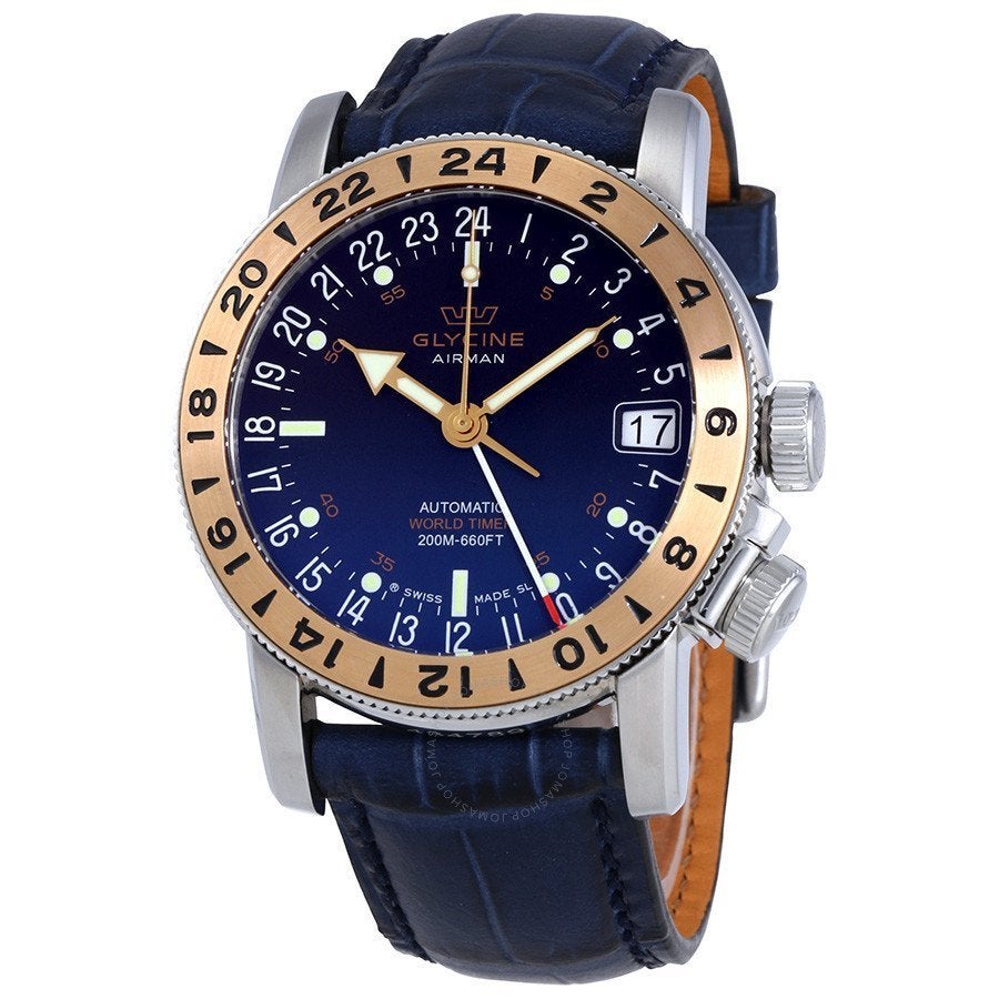 Glycine Airman 17 Royal Automatique Gmt., Bijoux, Sacs & Beauté, Montre-bracelet, Autres marques, Enlèvement ou Envoi, Cuir