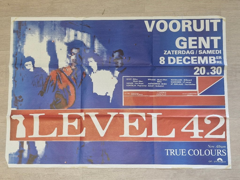 Affiche Level 42 - Vooruit Gent - 1984, Ophalen, Gebruikt, Deurposter of groter, Rechthoekig Liggend