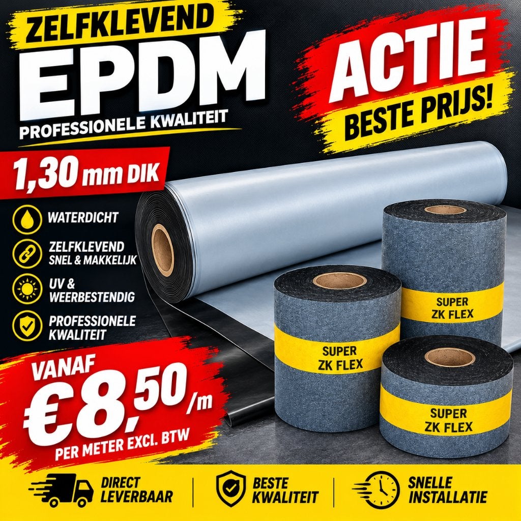 DOE HET ZELF DAKBEDEKKING! Zelfklevende EPDM 1,30mm € 8,50m, Ophalen, Overige materialen, Zwart, Nieuw
