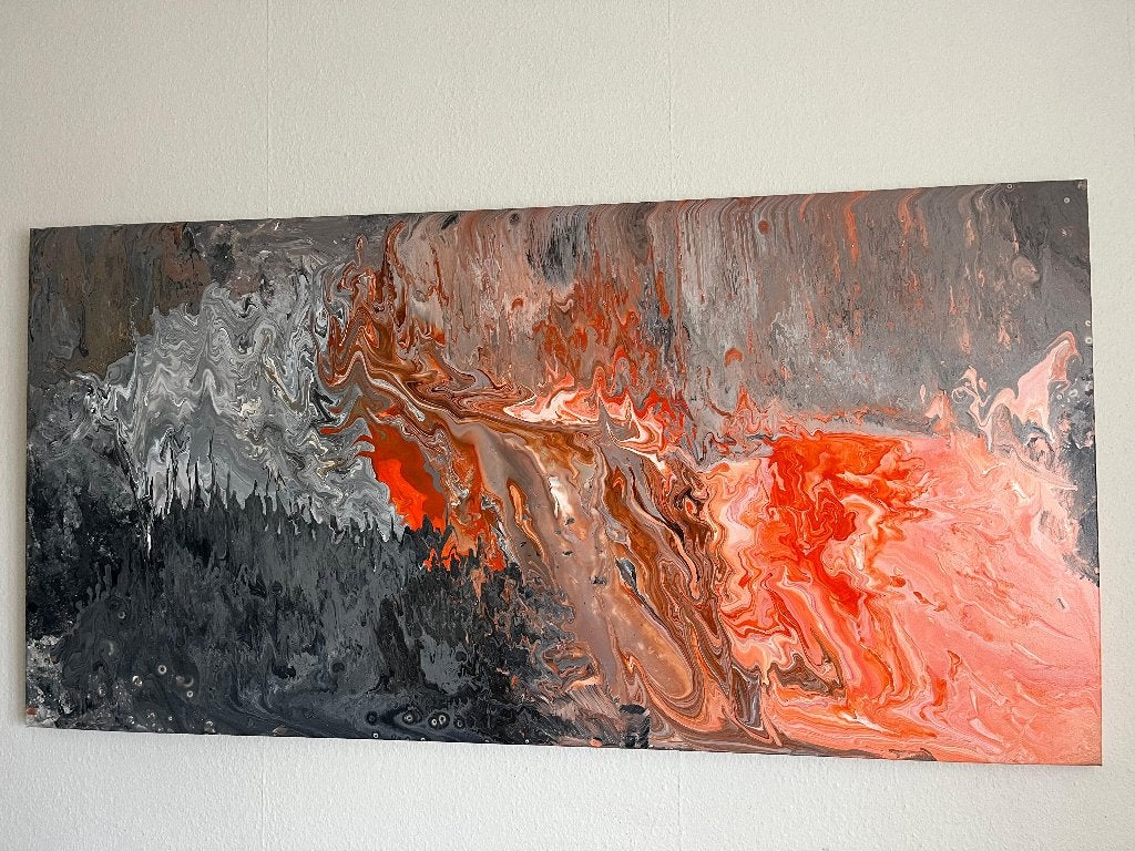 Modern decoratief canvas in oranje-grijze tint, Ophalen