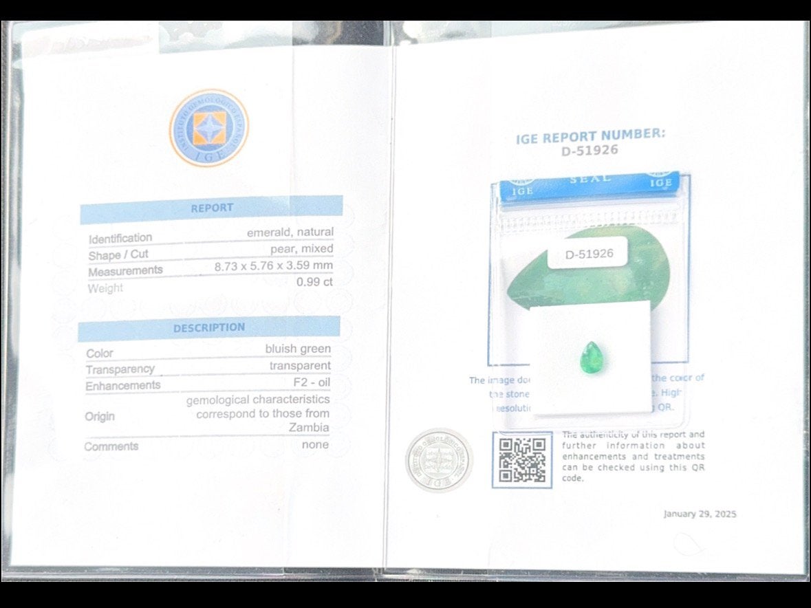 Natuurlijke Zambiaanse Smaragd 0,99 ct IGE-gecertificeerd, Ophalen of Verzenden, Nieuw