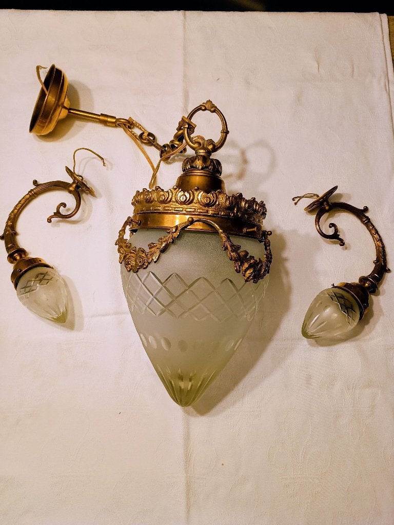 Prachtige antieke set: Franse hanglamp / lantaarn, Antiquités & Art, Antiquités | Éclairage, Enlèvement