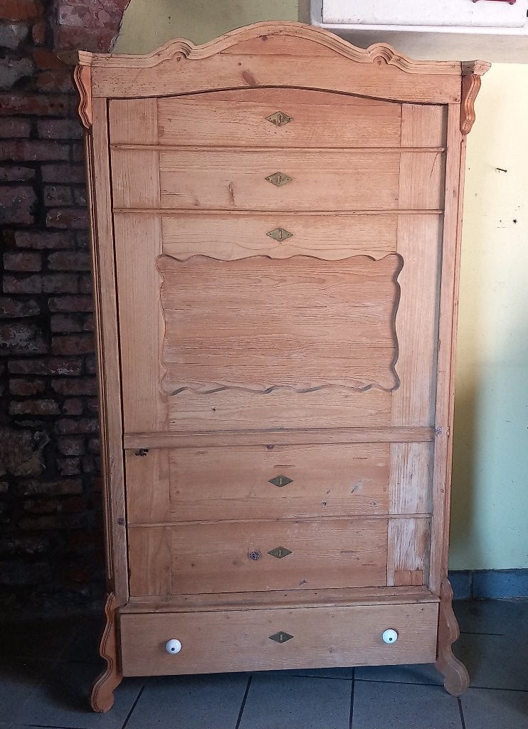 Armoire penderie en pin massif, Maison & Meubles, Louis Philippe, 100 à 150 cm, Utilisé, Avec tiroir(s)