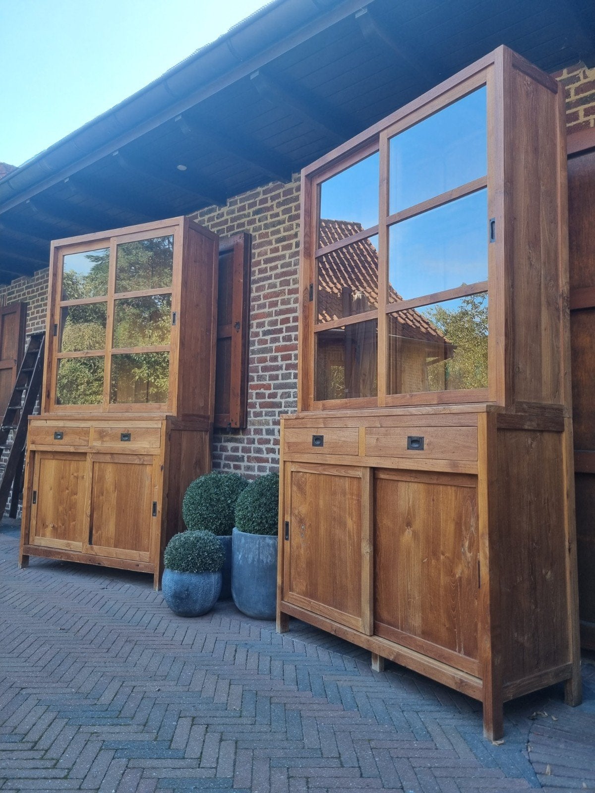 2x teak buffetkast/vitrinekast ART:, Huis en Inrichting, Ophalen, 100 tot 150 cm, 200 cm of meer, .