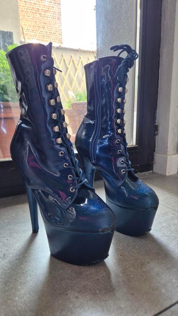 Blue Glitter Pleaser Heels maat 42, Kleding | Dames, Verzenden, Blauw