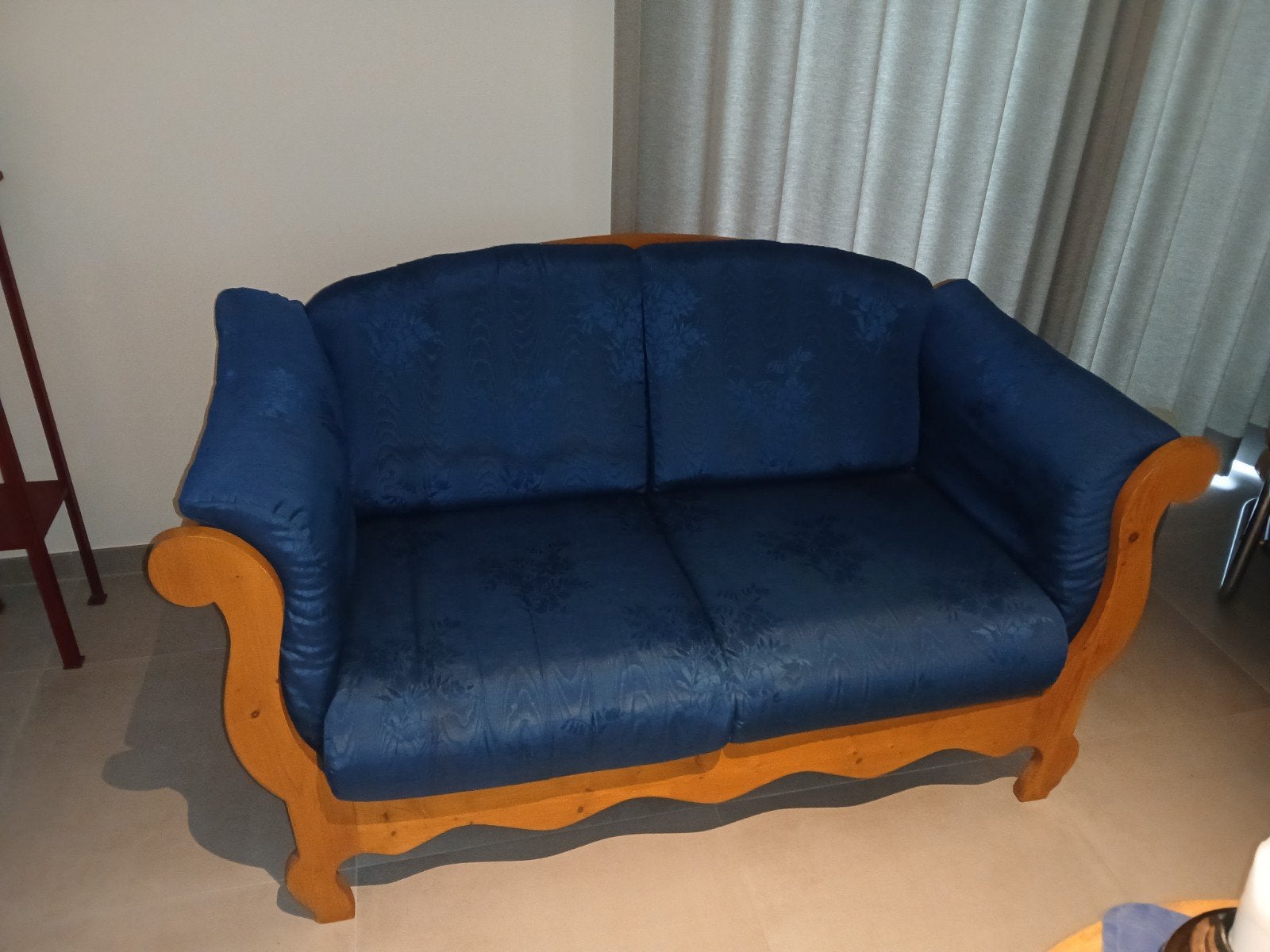 Zeteltje blauw en hout voor 2 pers, Maison & Meubles, 75 à 100 cm, Moins de 150 cm, Enlèvement, Utilisé