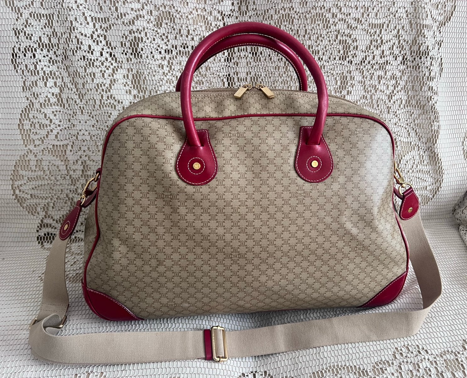CÉLINE grote tas met beige monogram, Handtassen en Accessoires, Tassen | Damestassen, Ophalen of Verzenden, Zo goed als nieuw