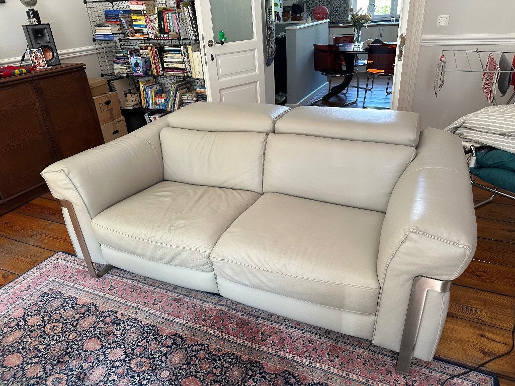2 canapés Natuzzi Italia cuir beige – ensemble ou séparément, 100 à 125 cm, Comme neuf, Enlèvement, Deux personnes