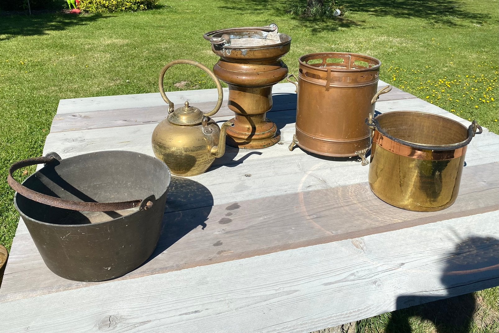 rocante koperen potten & schalen – set van meerdere stuks, Antiek en Kunst, Ophalen