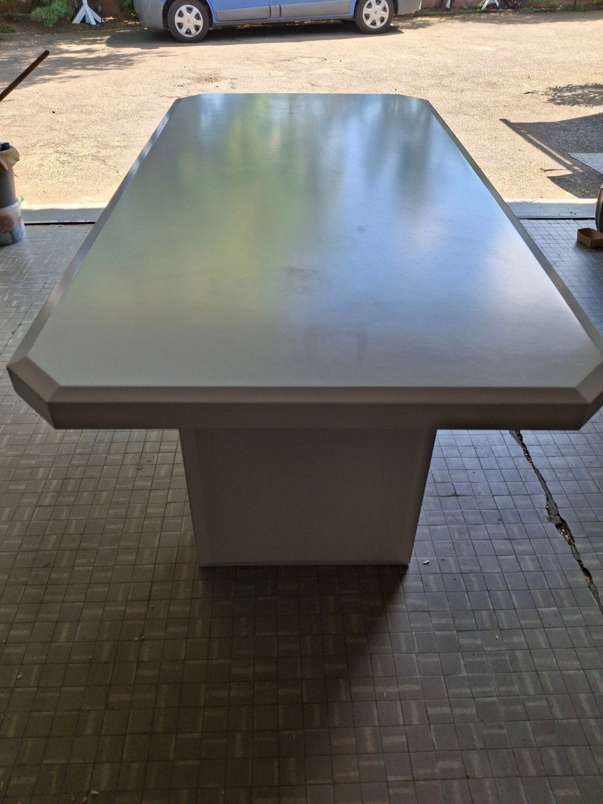 witte gelammineerde tafel., Tuin en Terras, Tuintafels, Ophalen
