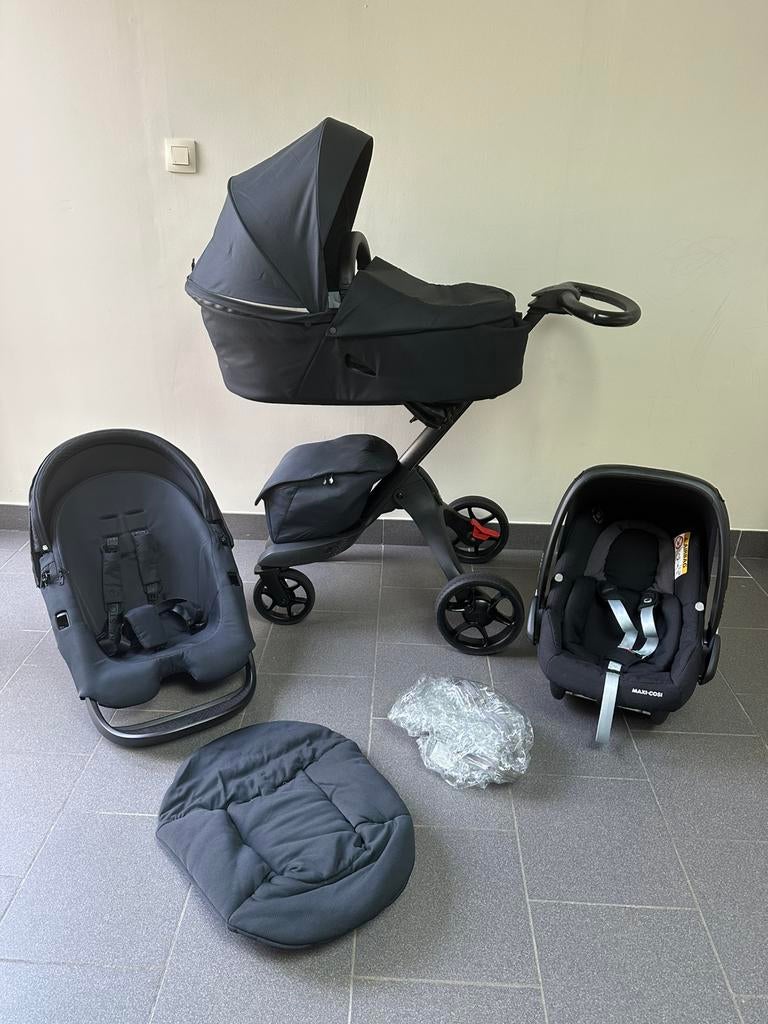 Stokke Xplory X Rich Black 3 in 1 - COMPLEET, Kinderen en Baby's, Ophalen, Zo goed als nieuw, Maxi-Cosi, Regenhoes