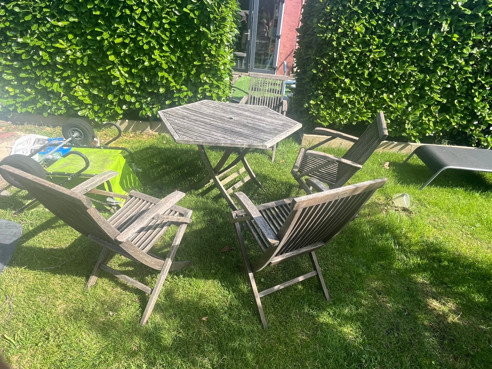 Houten tuinset met tafel en 4 stoelen, Ophalen, Hout, Tuinset