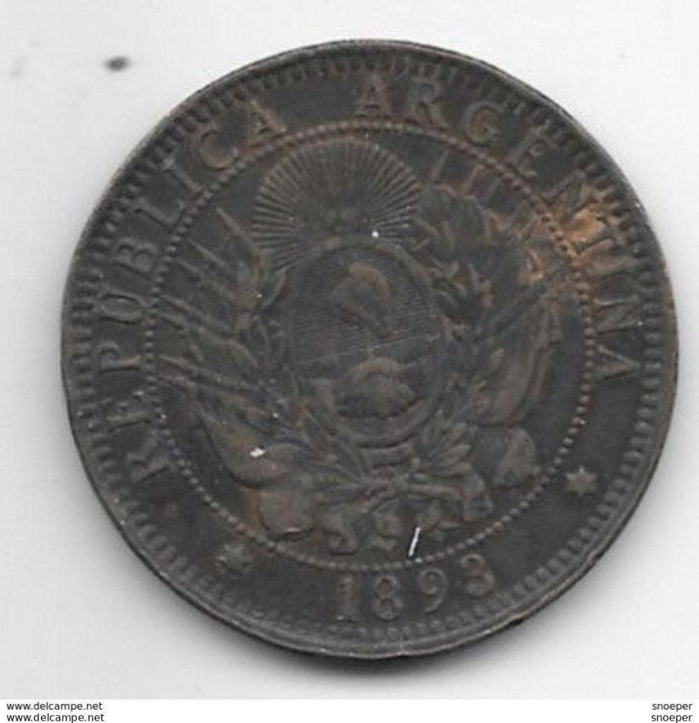 Argentina 2 centavos1893 km 33 vf+, Timbres & Monnaies, Monnaies | Amérique, Envoi, Amérique du Sud, Monnaie en vrac