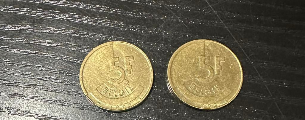 Belgische 5 Frank muntjes, Postzegels en Munten, Munten | België, Ophalen, Brons, Setje