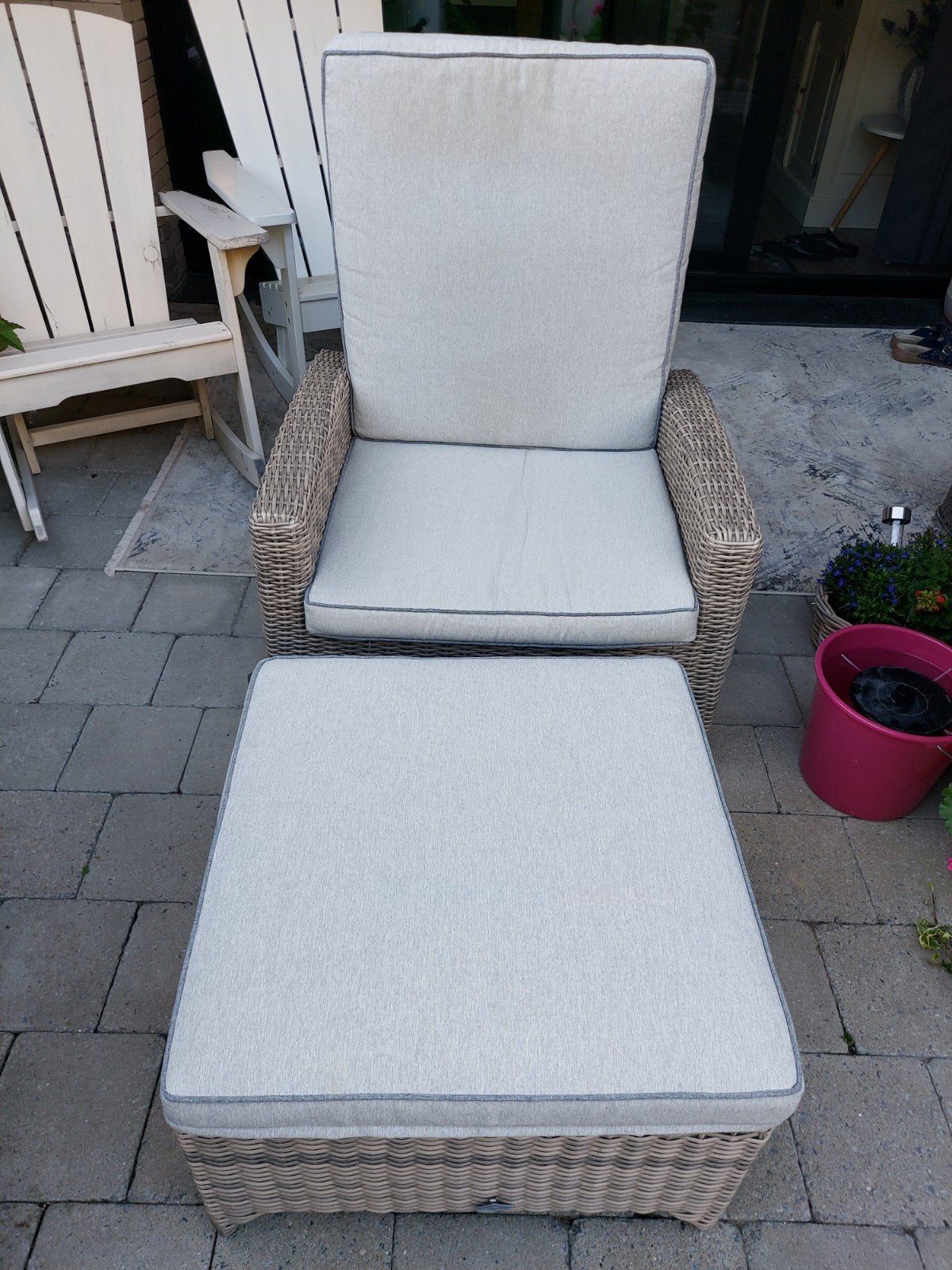 chaise de jardin avec pieds, banquette et coussins. Réglable, Jardin & Terrasse, Chaises de jardin, Enlèvement, Rotin, Ajustable