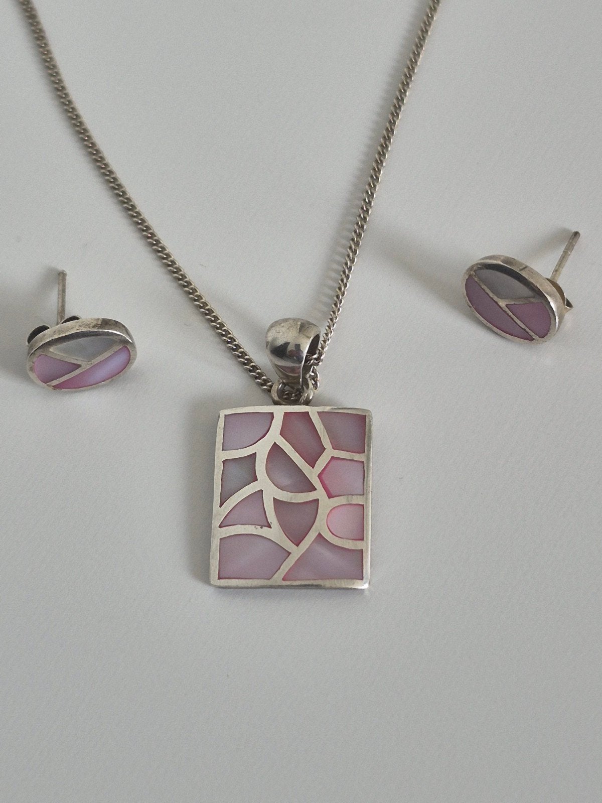 pendentif vintage en argent et boucles d'oreilles avec perle, Enlèvement ou Envoi, Rose, Argent