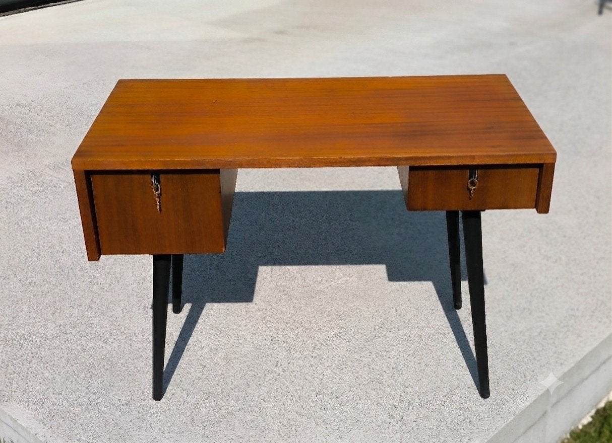 Vintage teakhouten bureau met opbergruimte, jaren 60, Ophalen, Gebruikt, 55 tot 70 cm, 45 tot 65 cm