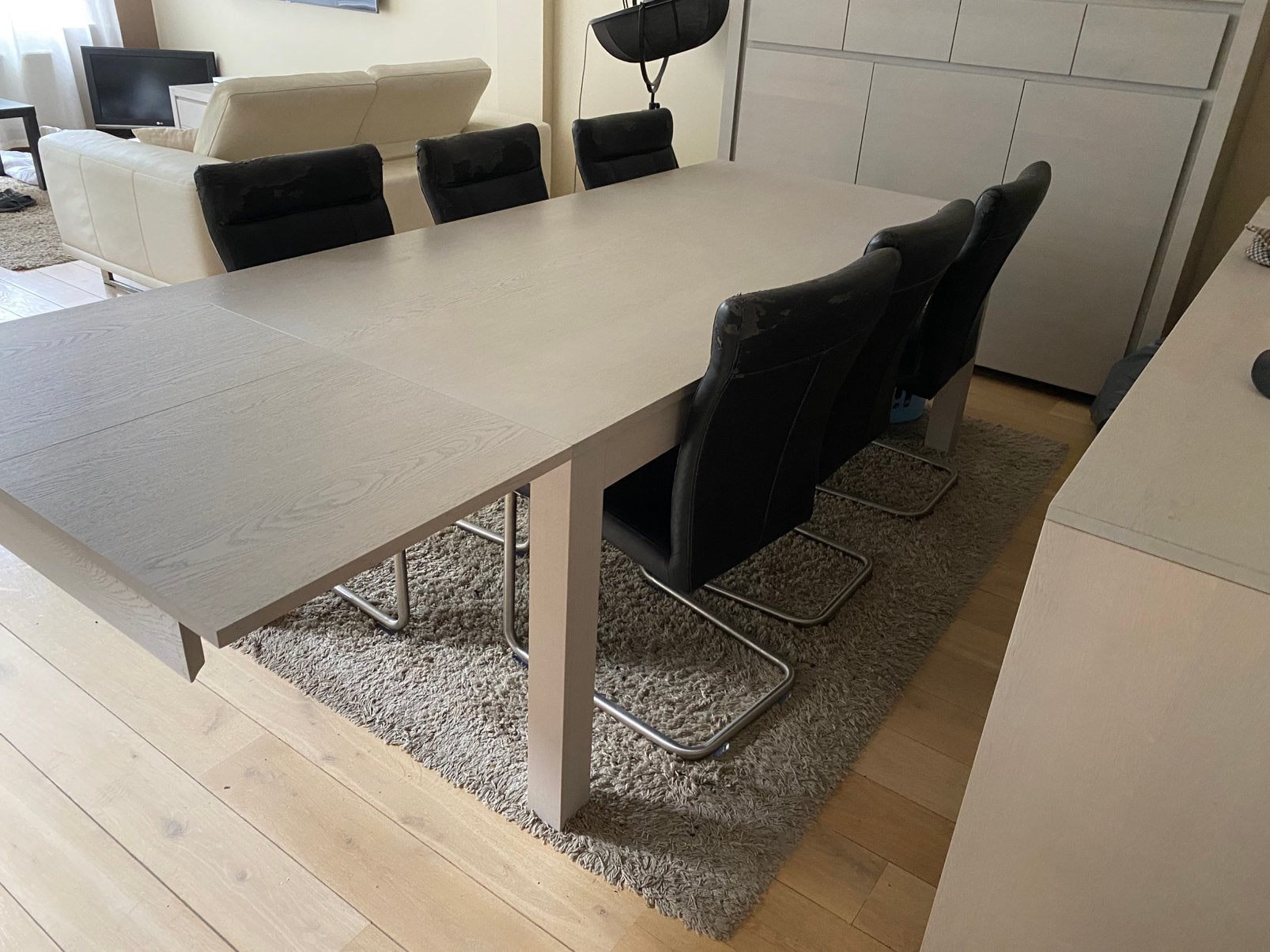 Volledige eetkamer van massief wit eikenhout, Huis en Inrichting, Ophalen, Zo goed als nieuw