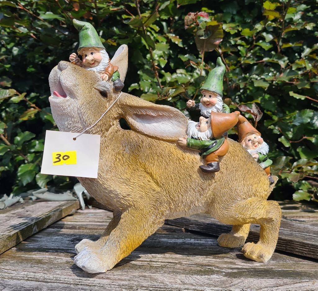 Konijn met kaboutertjes, Tuin en Terras, Ophalen, Nieuw, Kunststof, Dierenbeeld