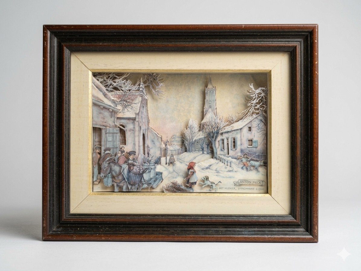3D-tafereel Anton Pieck "Het Huchtje Amerongen,  1900", Antiquités & Art, Art | Peinture | Classique, Enlèvement ou Envoi, Paysage urbain / rural