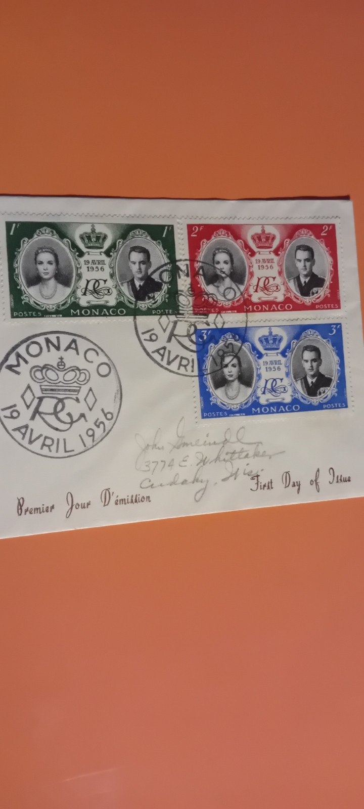 FDC Huwelijk vorst Rainier lll & Grace Kelly.Bieden,oph/verz, Ophalen