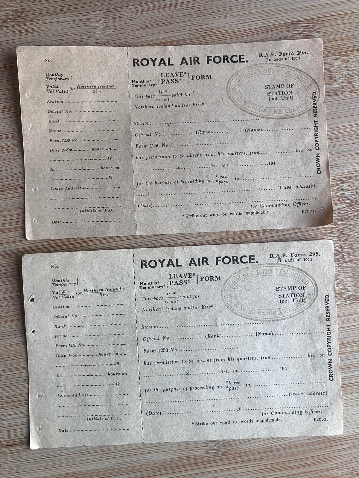 2 blanco Britse RAF documentjes verlof wo2, Verzamelen, Ophalen of Verzenden, Luchtmacht, Boek of Tijdschrift