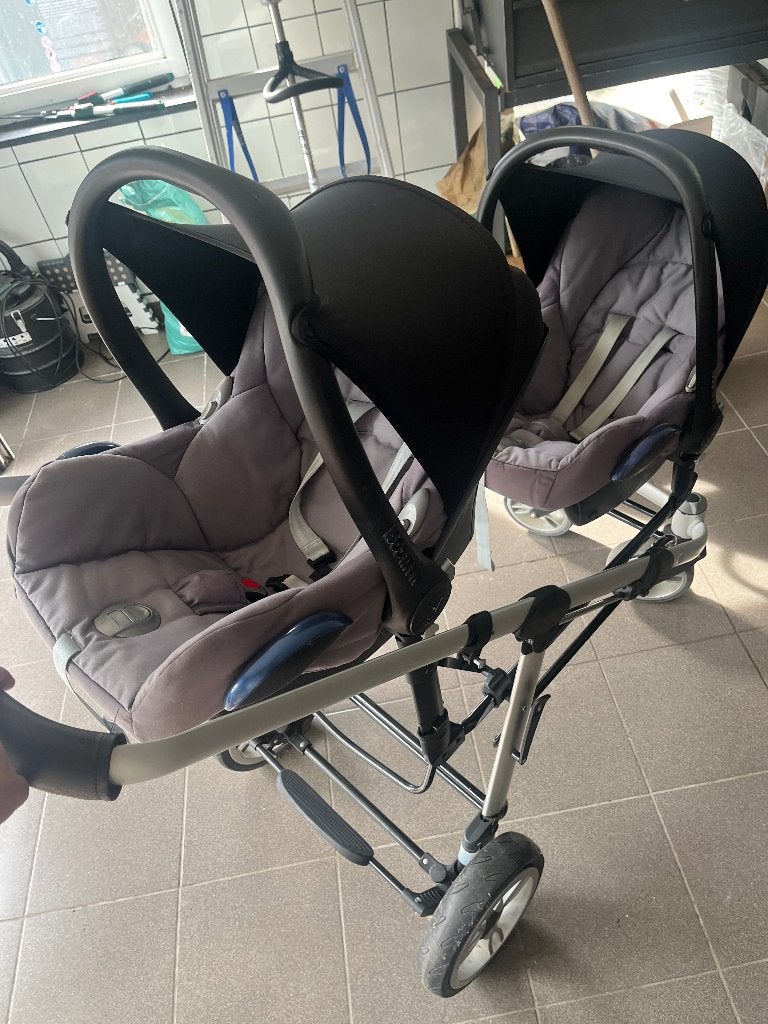 Topmark 2 Combi tweelingwagen COMPLETE SET + 2 Maxi-Cosi, Gebruikt, Duowagen, Ophalen, Kinderwagen