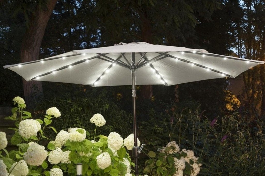 Parasol LED solaire 270 cm  – Neuf dans emballage,Sans pied, Jardin & Terrasse, Neuf, Étanche, Enlèvement, 2 à 3 mètres