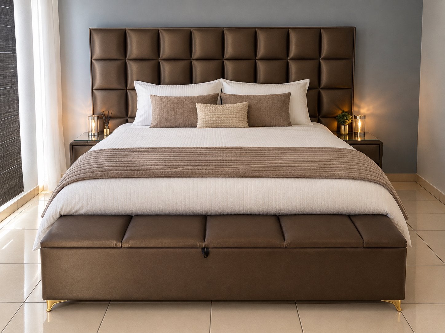 bed + nachtkastjes + opbergruimte + nieuw matras, Ophalen, Zo goed als nieuw