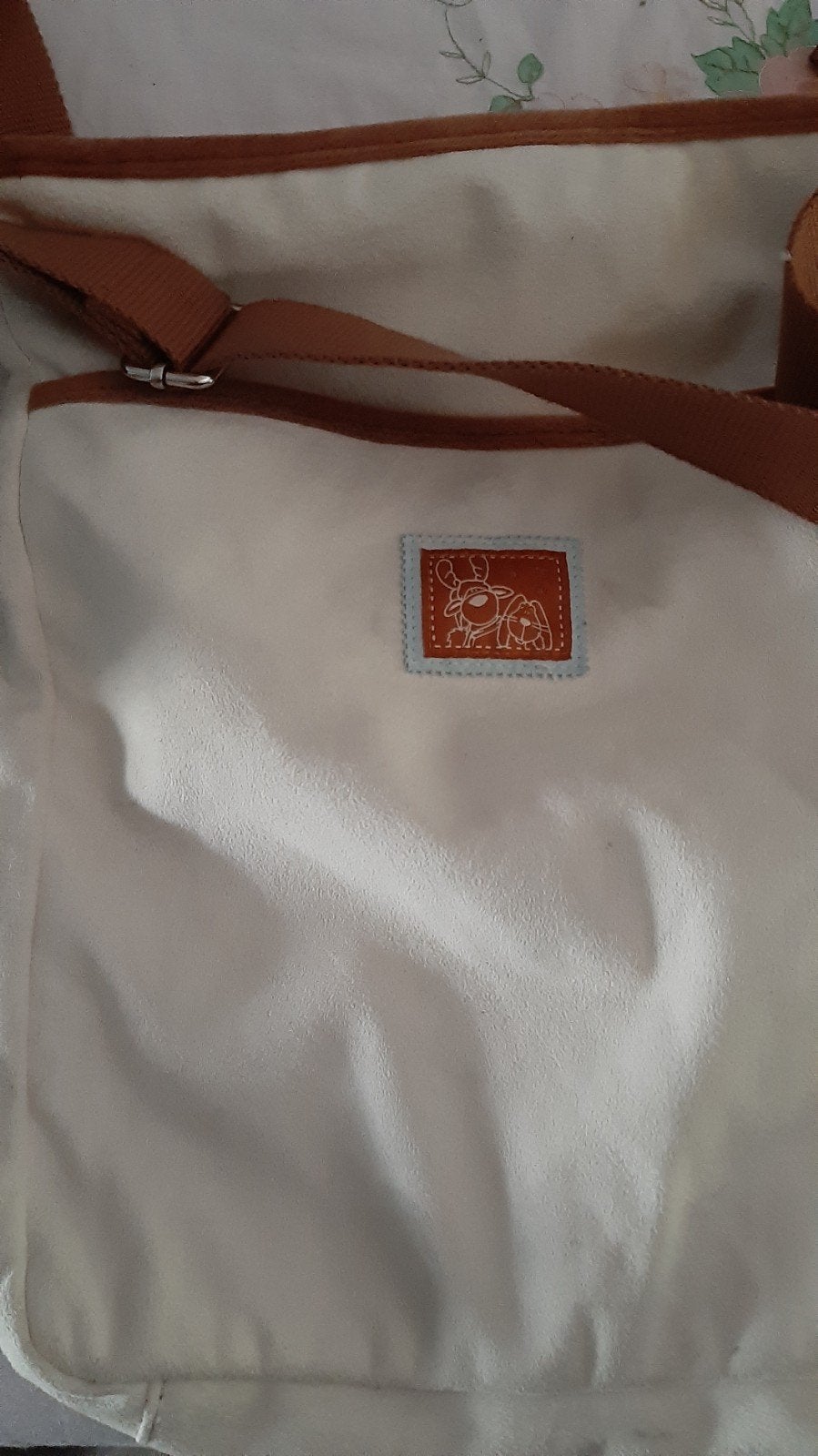 Nici zachte grote schoudertas campus ecru cognac riem, Beige, Minder dan 40 cm, Minder dan 35 cm, Zo goed als nieuw