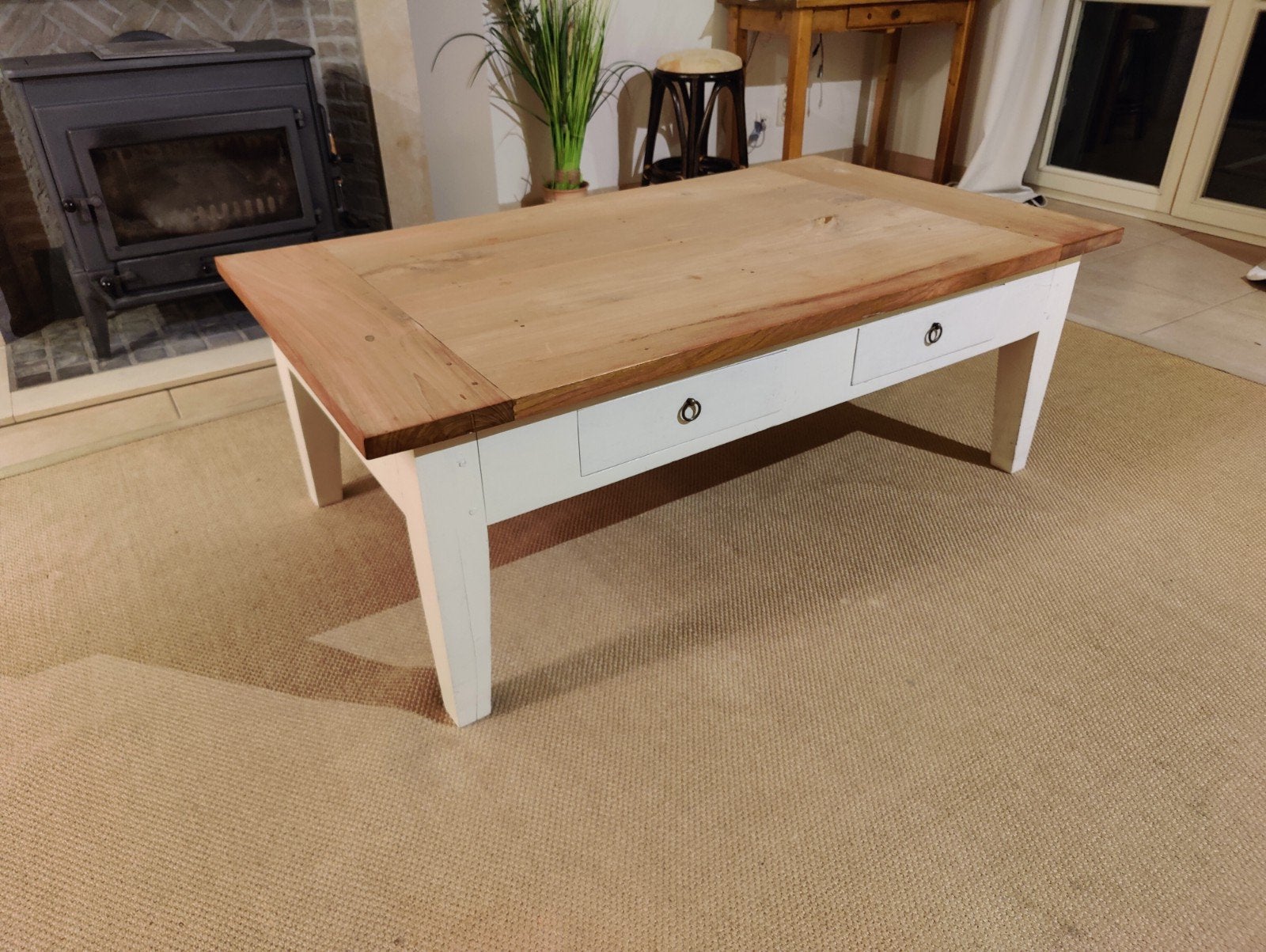 Rustieke salontafel met schuifjes - 140cm x 85cm x 50cm, Ophalen, 100 tot 150 cm, Rustiek, 50 tot 100 cm