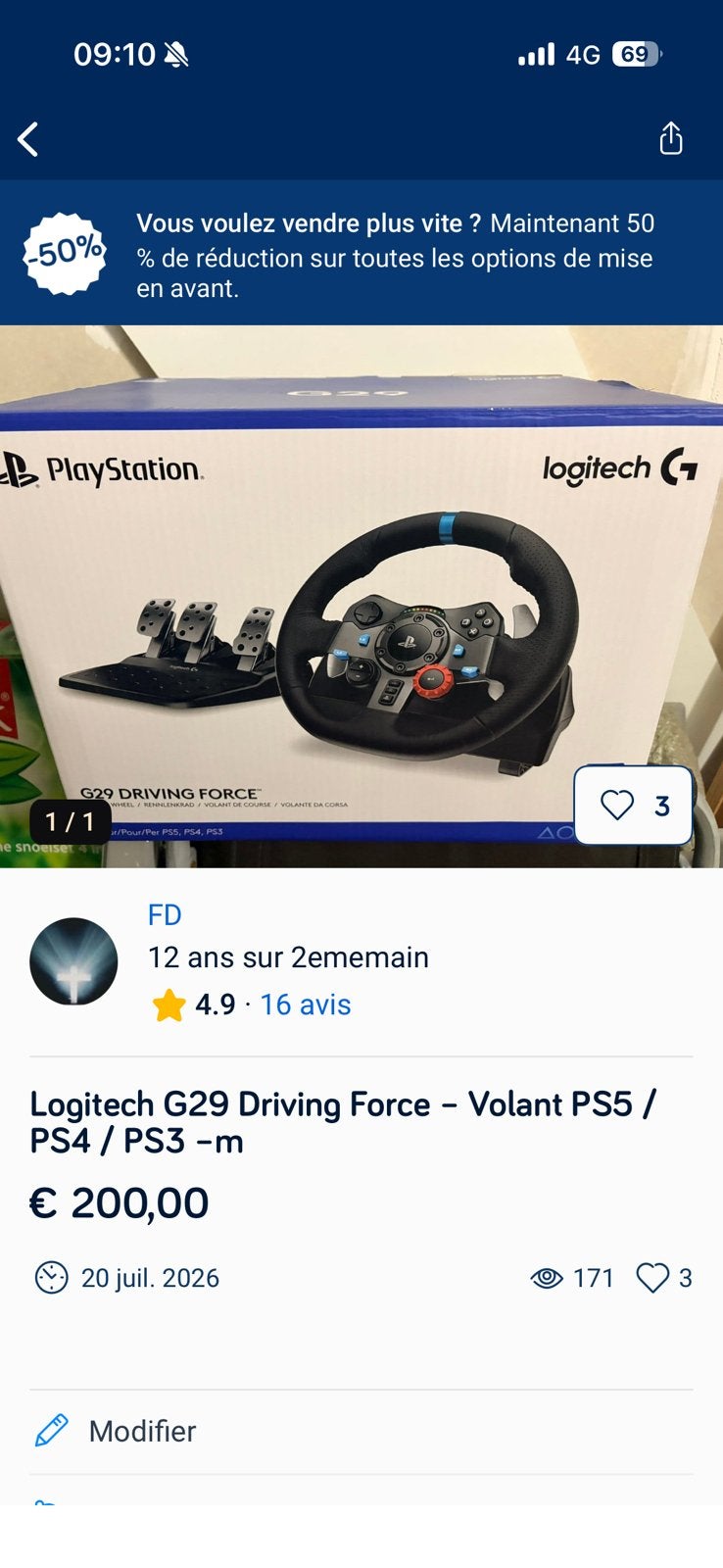 Logitech G29 Driving Force - Volant PS5 / PS4 / PS3 - m, Enlèvement ou Envoi, Comme neuf