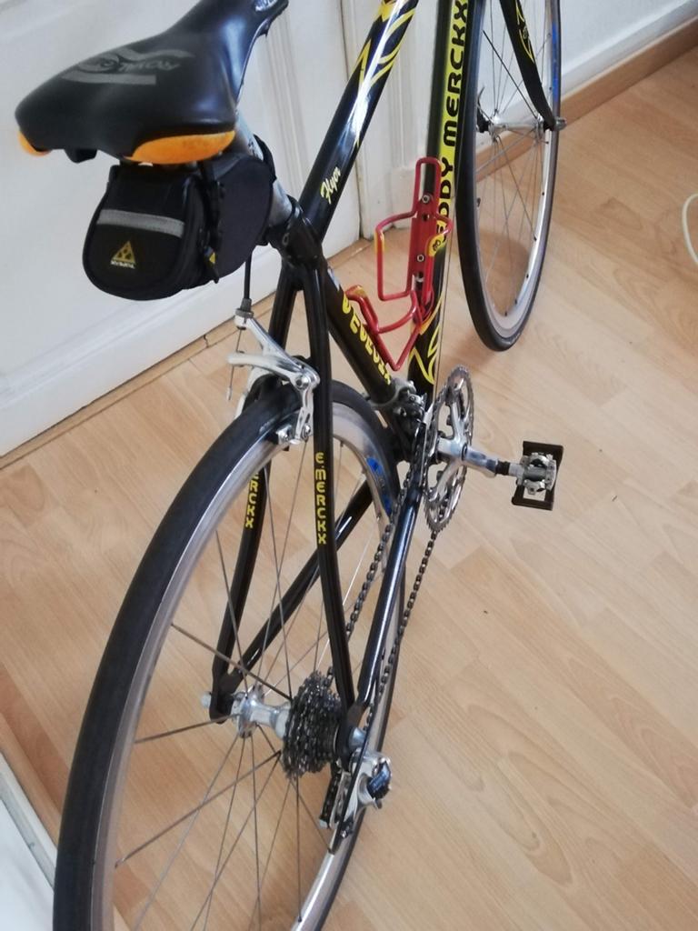 Eddy Merckx zwart, geel, rode fiets, Velgrem, 15 tot 20 versnellingen, 53 tot 57 cm, Ophalen
