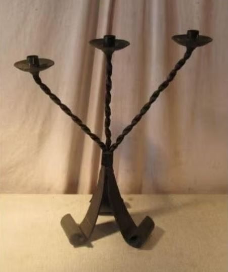 Antieke Metalen Kandelaar voor 3 Kaarsen - 49cm, Ophalen of Verzenden