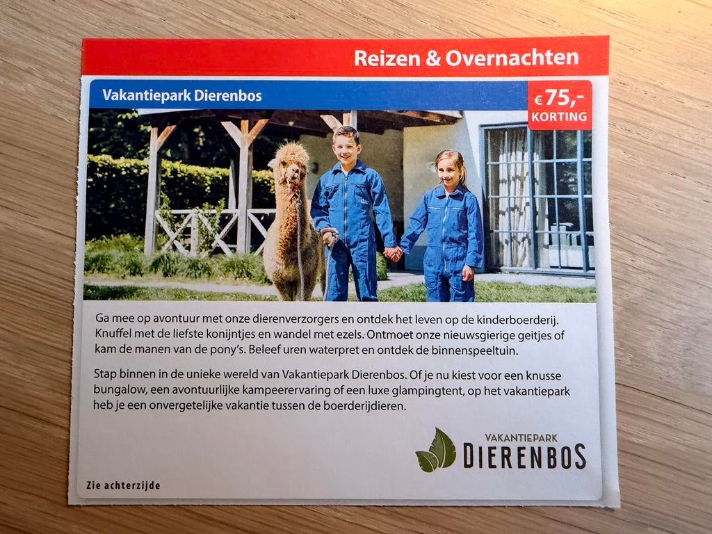 € 75 korting bij vakantiepark dierenbos. Kortingsbon, Kortingskaart