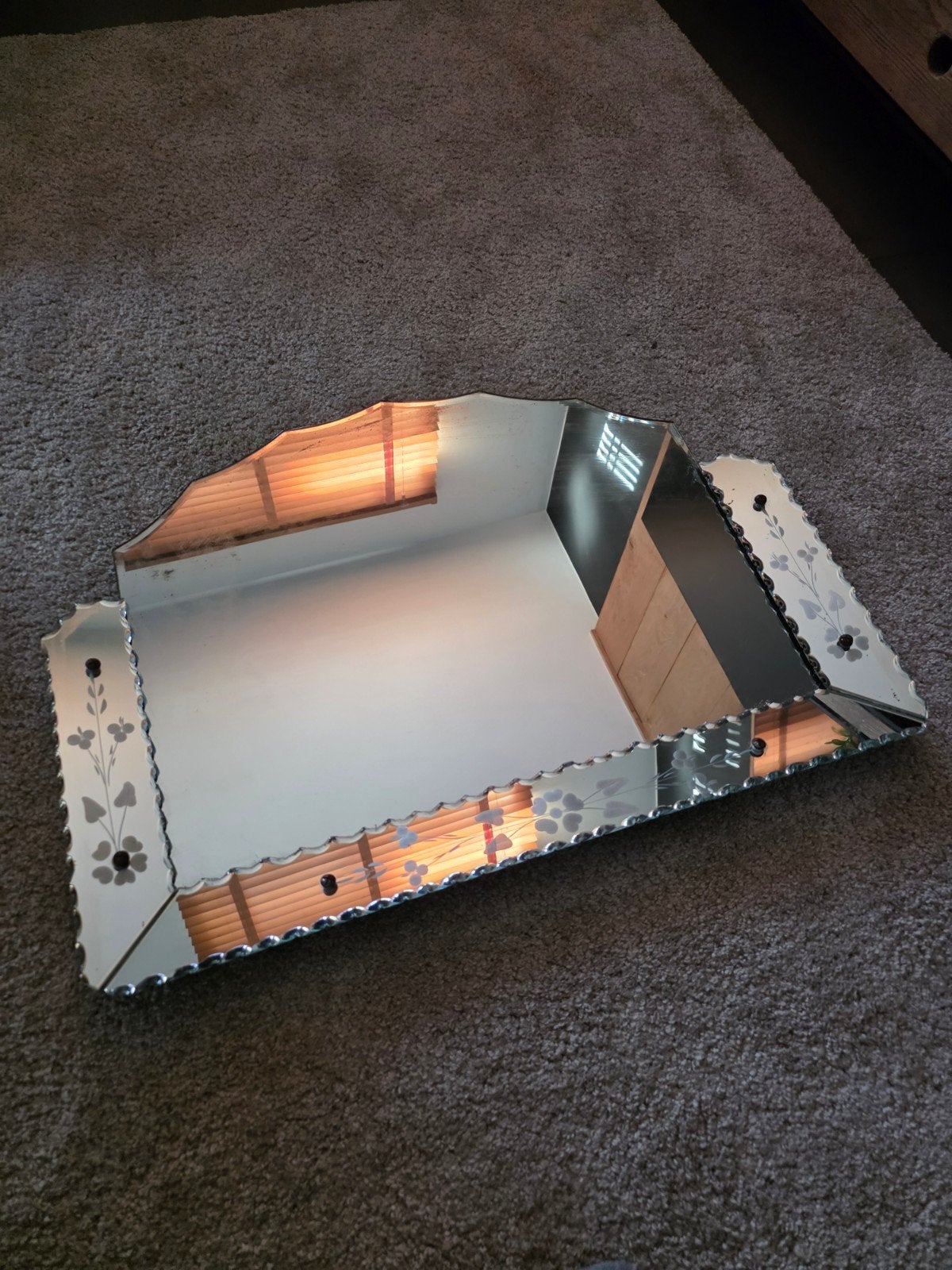 Miroir biseauté Art Déco vintage Hollywood Regency, Enlèvement