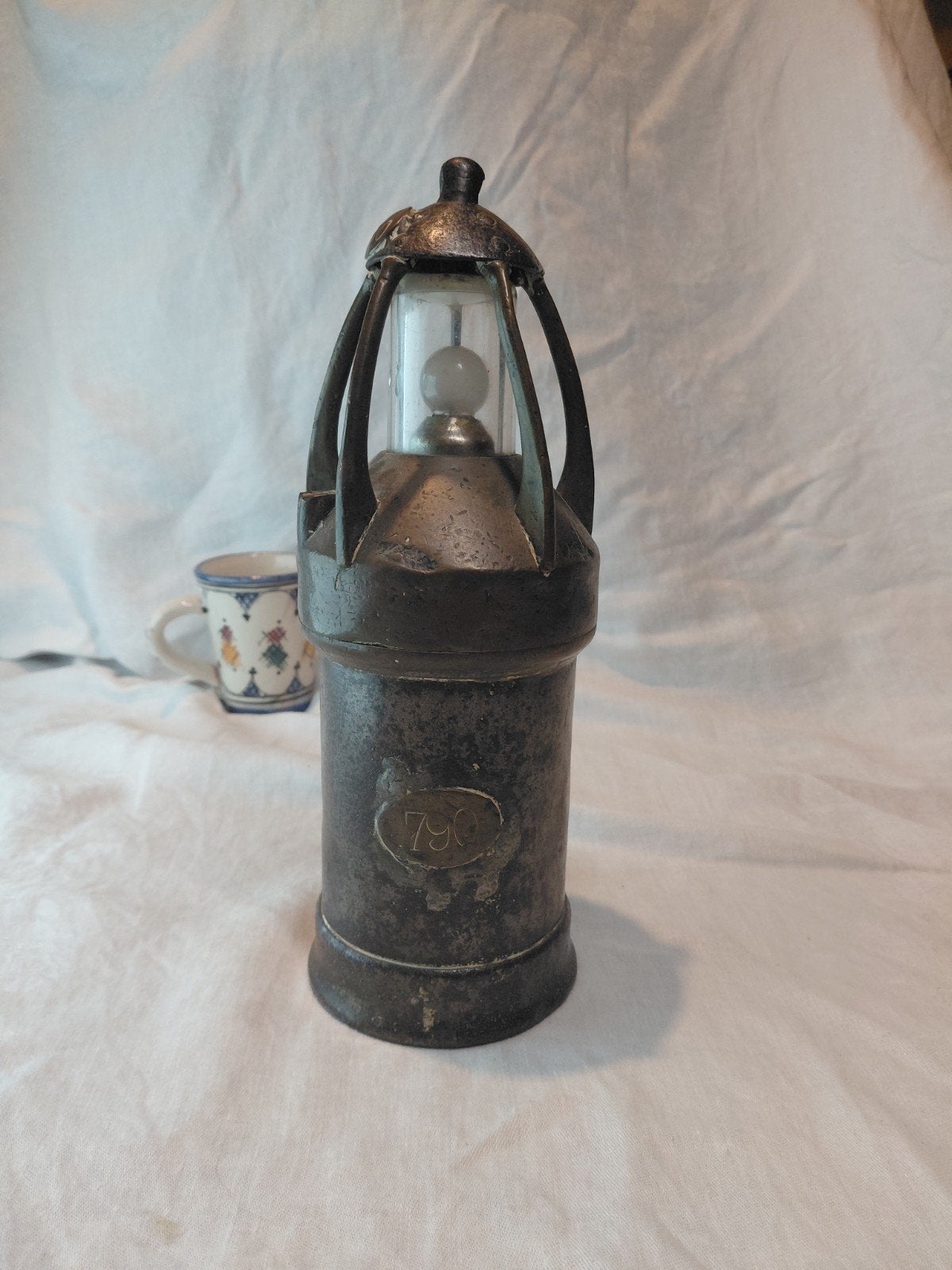 Rare lampe de mineur vintage authentique – Matricule 790 ️, Antiquités & Art, Enlèvement