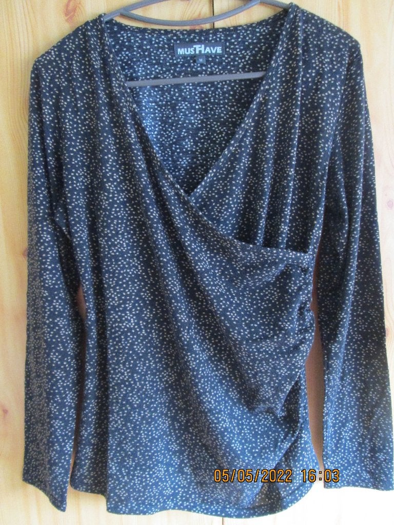 Blouse cache-cœur longues manches « Musthave », taille M, Zwart, Musthave, Zo goed als nieuw, Lange mouw