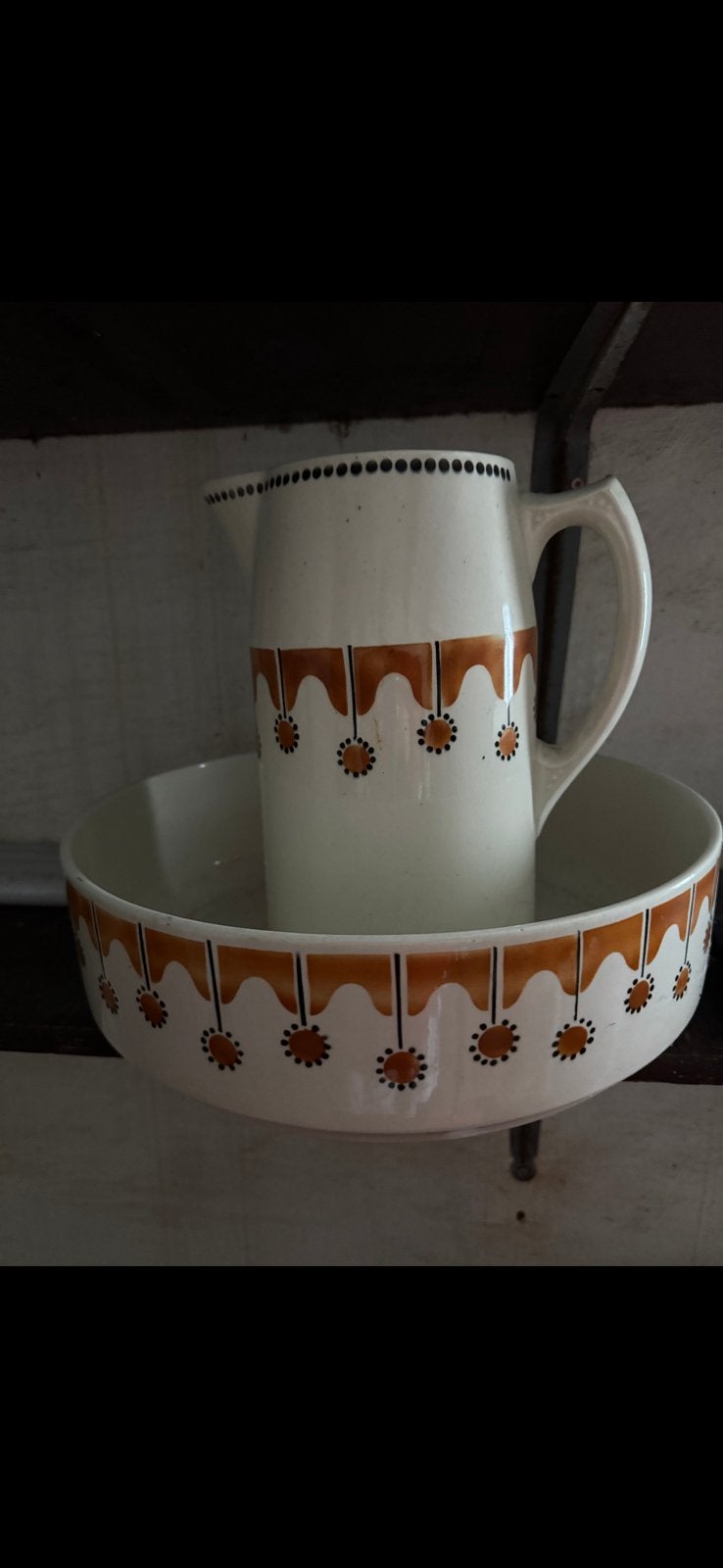 Lampetstel wit met oranje motief, Antiek en Kunst, Ophalen