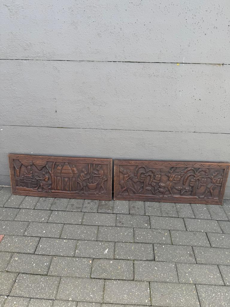Houten wanddecoratie (Congo), Maison & Meubles, Comme neuf, Fait main, Panneau mural, Bois
