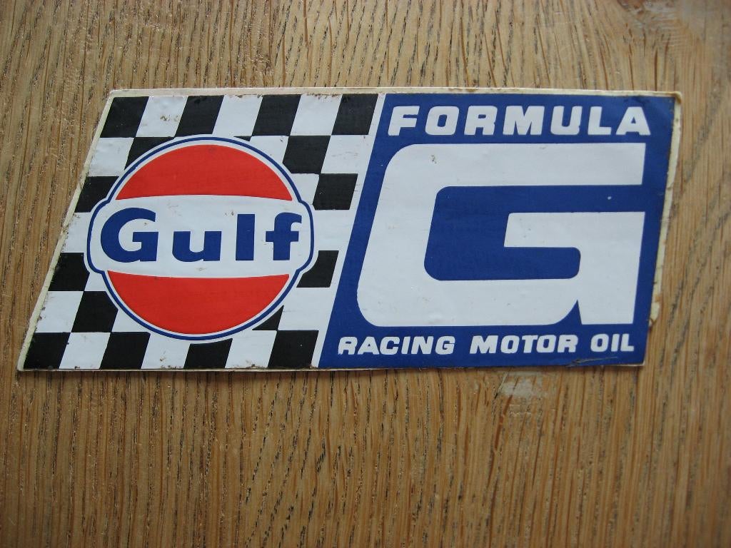Sticker Gulf Formula G Racing Motor Oil 15 x 7 cm, Verzamelen, Ophalen of Verzenden, Zo goed als nieuw, Bedrijf of Vereniging