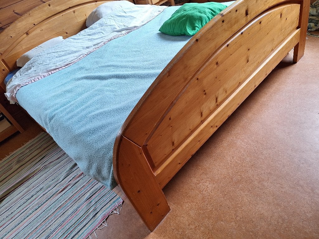 bed 1m80 x 2m + 2 nachtkastjes, Ophalen, Gebruikt, Bruin, 180 cm