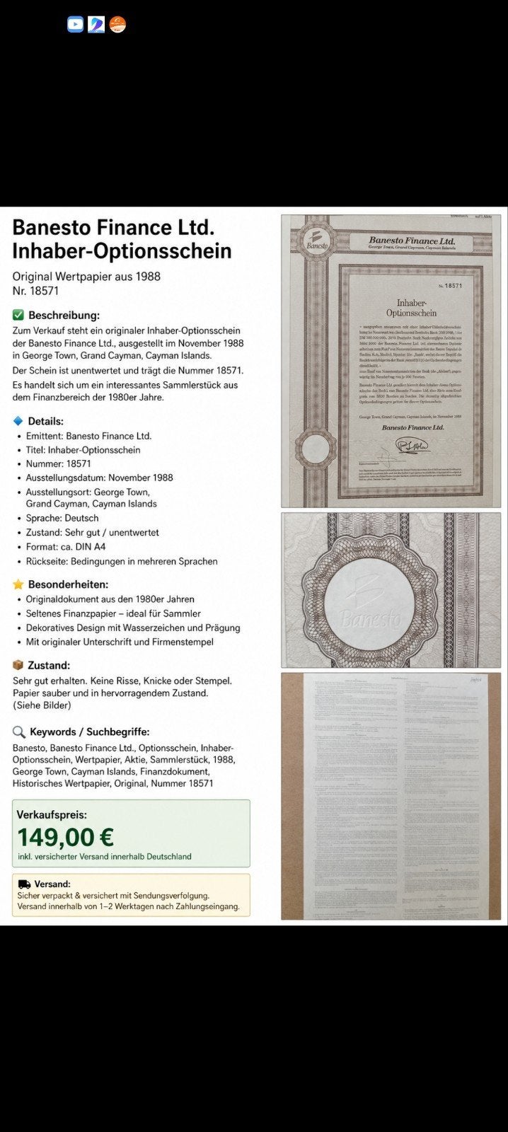 banesto, Postzegels en Munten, Aandelen en Waardepapieren, Ophalen of Verzenden