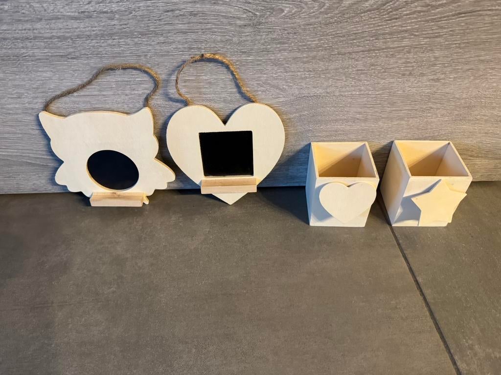4 houten knutselset, Hobby & Loisirs créatifs, Bricolage, Neuf, Matériel de bricolage, Bois, Beige, Enlèvement