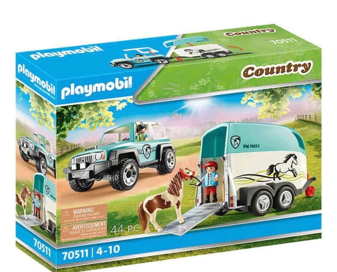 Playmobil jeep met paardentrailer en paard, Ophalen of Verzenden, Gebruikt