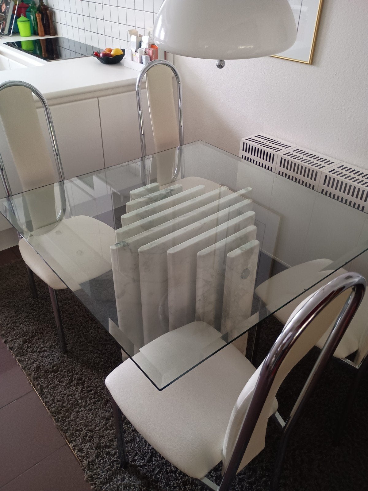 Vierkante glazen tafel op marmeren voet, Maison & Meubles, Canapés | Sofas & Chaises Longues, Enlèvement