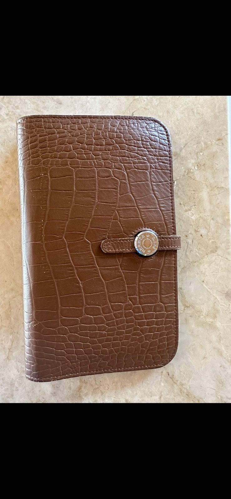 Onberispelijke Hermès Togo dogo GM portemonnee, Ophalen of Verzenden, Zo goed als nieuw, Bruin, Leder